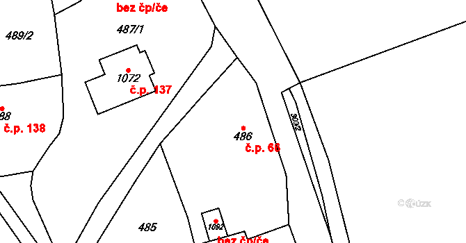 Chvaleč 66 na parcele st. 486 v KÚ Chvaleč, Katastrální mapa