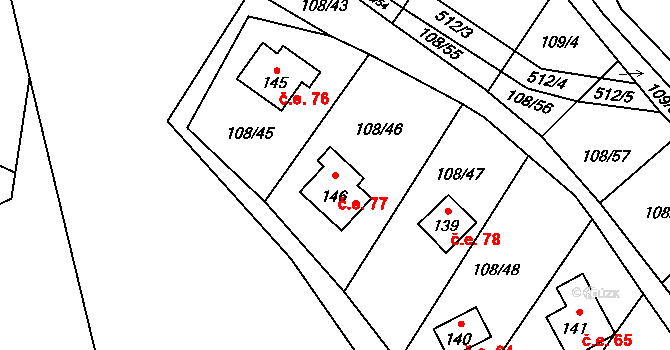 Hryzely 77, Barchovice na parcele st. 146 v KÚ Hryzely, Katastrální mapa