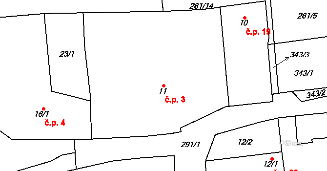 Zibohlavy 3, Kolín na parcele st. 11 v KÚ Zibohlavy, Katastrální mapa