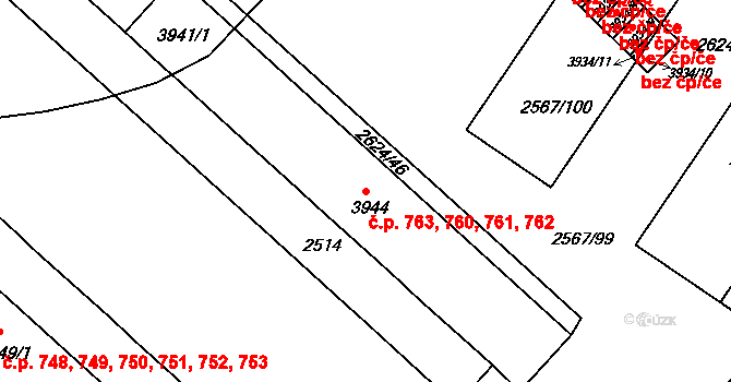 Kolín II 760,761,762,763, Kolín na parcele st. 3944 v KÚ Kolín, Katastrální mapa