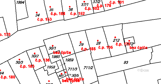 Švihov 185 na parcele st. 29 v KÚ Švihov u Klatov, Katastrální mapa