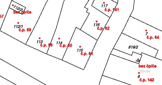 Stráž nad Nežárkou 61 na parcele st. 115 v KÚ Stráž nad Nežárkou, Katastrální mapa