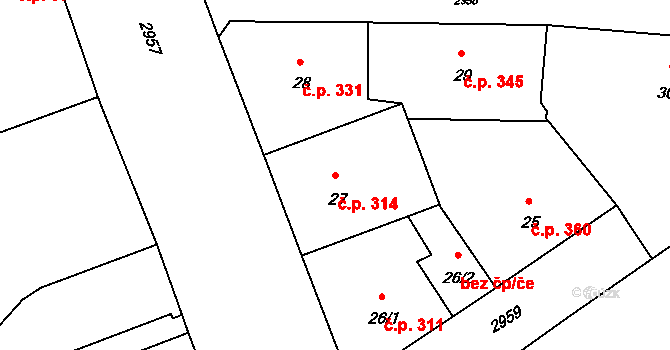 Nusle 314, Praha na parcele st. 27 v KÚ Nusle, Katastrální mapa