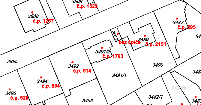 Modřany 1763, Praha na parcele st. 3491/2 v KÚ Modřany, Katastrální mapa