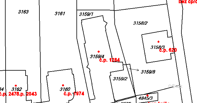 Smíchov 1284, Praha na parcele st. 3159/4 v KÚ Smíchov, Katastrální mapa