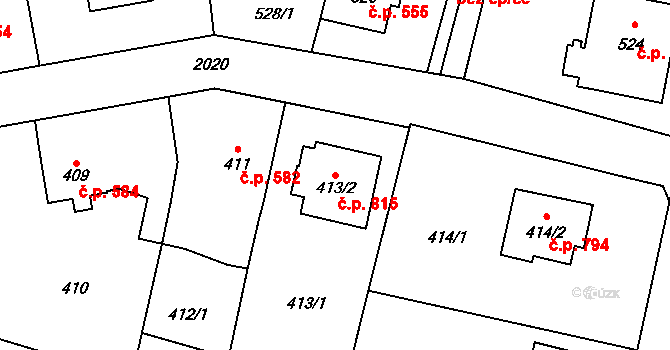 Kbely 815, Praha na parcele st. 413/2 v KÚ Kbely, Katastrální mapa