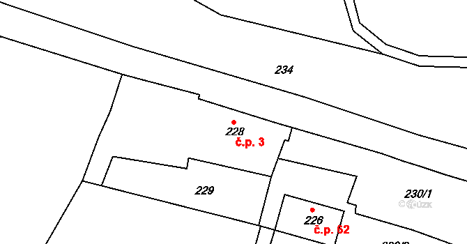 Červený Hrádek 3, Jirkov na parcele st. 228 v KÚ Červený Hrádek u Jirkova, Katastrální mapa