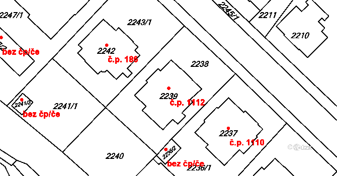 Chomutov 1112 na parcele st. 2239 v KÚ Chomutov I, Katastrální mapa