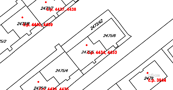 Chomutov 4433,4434 na parcele st. 2475/5 v KÚ Chomutov II, Katastrální mapa