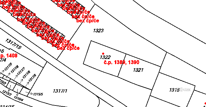 Liberec XXX-Vratislavice nad Nisou 1389,1390, Liberec na parcele st. 1322 v KÚ Vratislavice nad Nisou, Katastrální mapa