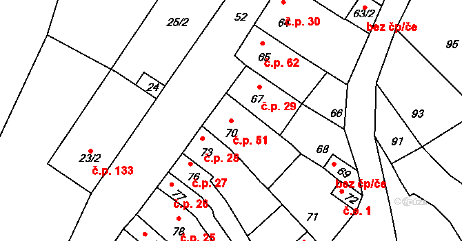 Ponětovice 51 na parcele st. 70 v KÚ Ponětovice, Katastrální mapa