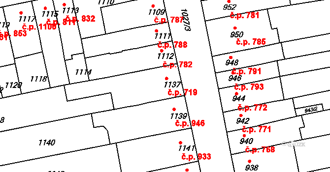 Šlapanice 719 na parcele st. 1137 v KÚ Šlapanice u Brna, Katastrální mapa