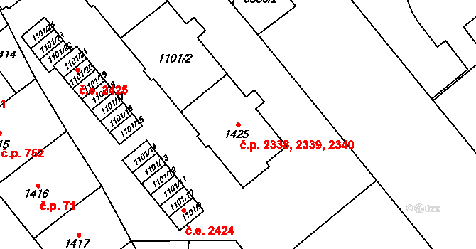 Východní Předměstí 2338,2339,2340, Plzeň na parcele st. 1101/3 v KÚ Plzeň, Katastrální mapa