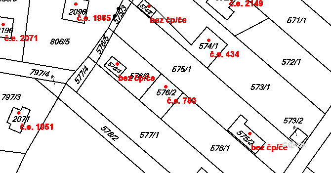 Doudlevce 780, Plzeň na parcele st. 576/2 v KÚ Doudlevce, Katastrální mapa