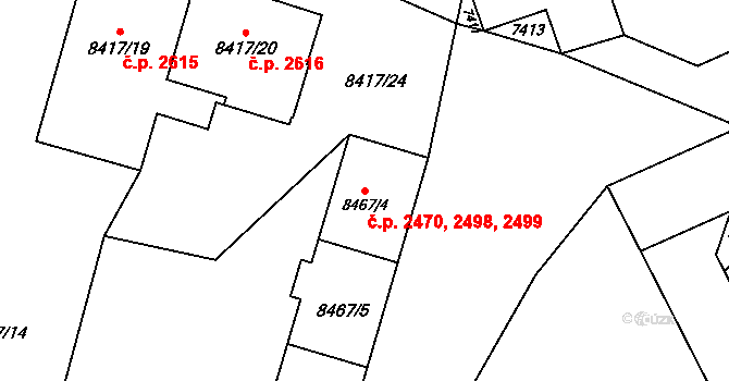 Jižní Předměstí 2470,2498,2499, Plzeň na parcele st. 8467/4 v KÚ Plzeň, Katastrální mapa