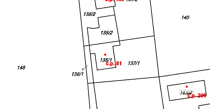 Dolní Datyně 81, Havířov na parcele st. 135/1 v KÚ Dolní Datyně, Katastrální mapa