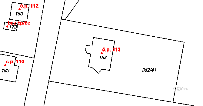Černěves 113 na parcele st. 158 v KÚ Černěves, Katastrální mapa