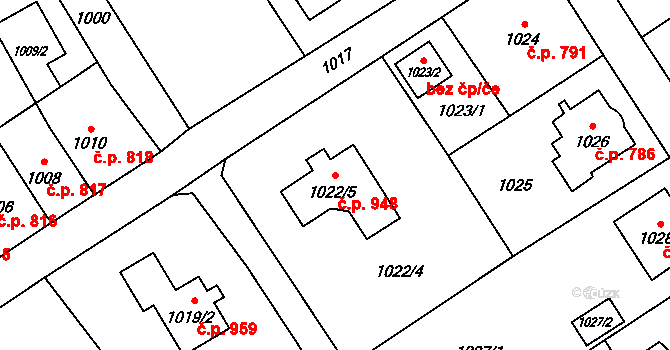 Šluknov 948 na parcele st. 1022/5 v KÚ Šluknov, Katastrální mapa