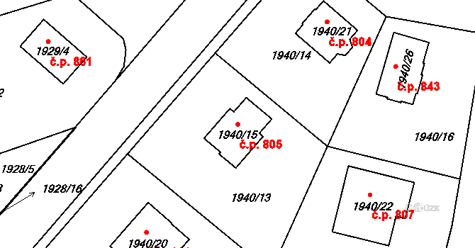 Semily 805 na parcele st. 1940/15 v KÚ Semily, Katastrální mapa
