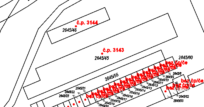 Přerov I-Město 3143, Přerov na parcele st. 2645/45 v KÚ Přerov, Katastrální mapa