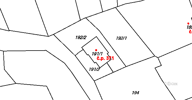 Borkovany 371 na parcele st. 191/1 v KÚ Borkovany, Katastrální mapa