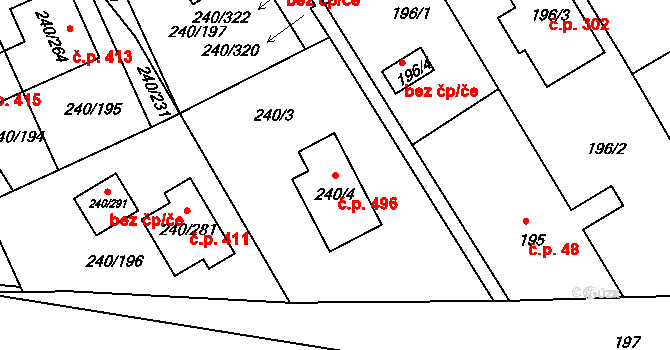 Boršov nad Vltavou 496 na parcele st. 240/4 v KÚ Boršov nad Vltavou, Katastrální mapa