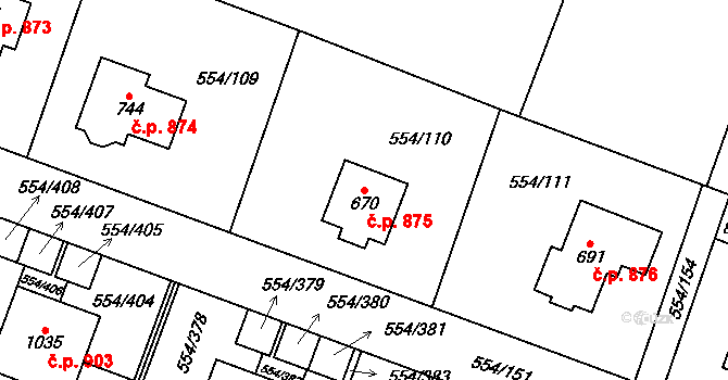 Bašť 875 na parcele st. 670 v KÚ Bašť, Katastrální mapa