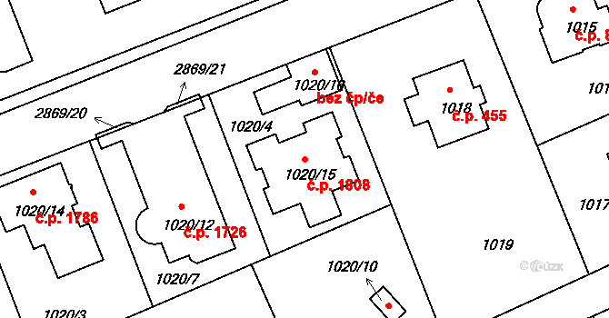 Braník 1808, Praha na parcele st. 1020/15 v KÚ Braník, Katastrální mapa
