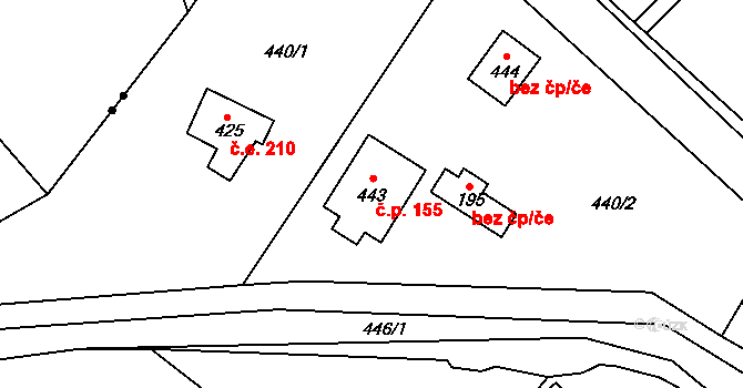 Stradonice 155, Nižbor na parcele st. 443 v KÚ Stradonice u Nižboru, Katastrální mapa