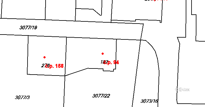 Týnec nad Sázavou 94 na parcele st. 182 v KÚ Týnec nad Sázavou, Katastrální mapa