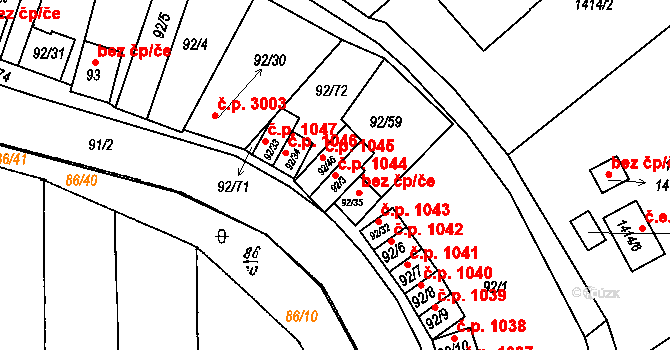 Dobšice 1044 na parcele st. 92/3 v KÚ Dobšice u Znojma, Katastrální mapa
