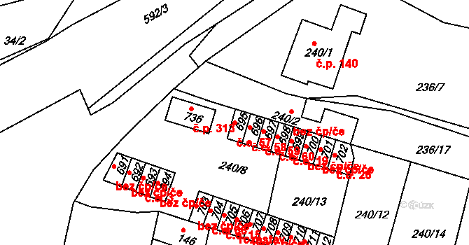 Hostomice 57 na parcele st. 695 v KÚ Hostomice nad Bílinou, Katastrální mapa