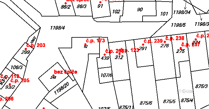 Jimramov 268 na parcele st. 439 v KÚ Jimramov, Katastrální mapa
