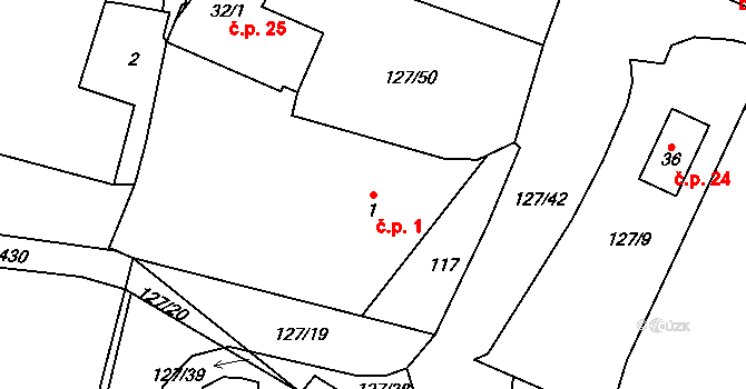 Špinov 1, Nížkov na parcele st. 1 v KÚ Špinov, Katastrální mapa