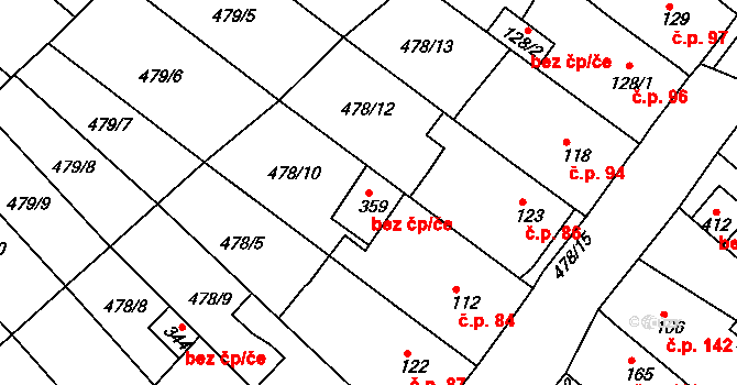 Obrnice 38018624 na parcele st. 359 v KÚ Obrnice, Katastrální mapa