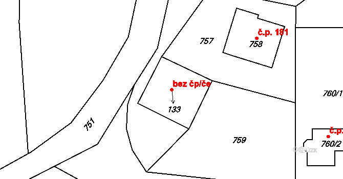 Jenišov 39656624 na parcele st. 133 v KÚ Jenišov, Katastrální mapa