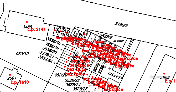 Písek 39992624 na parcele st. 3538/12 v KÚ Písek, Katastrální mapa