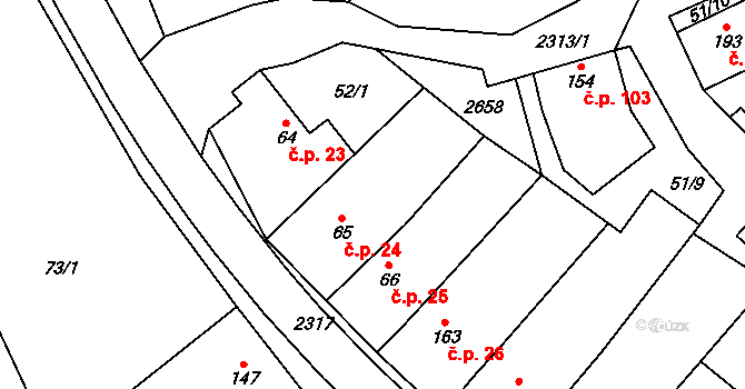 Dobročkovice 24 na parcele st. 65 v KÚ Dobročkovice, Katastrální mapa