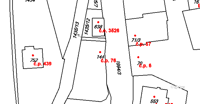 Louky 76, Zlín na parcele st. 144 v KÚ Louky nad Dřevnicí, Katastrální mapa