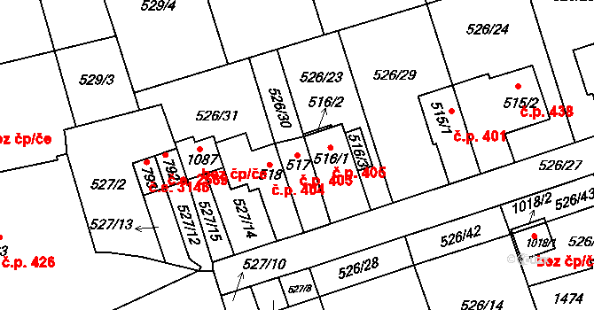 Prštné 403, Zlín na parcele st. 517 v KÚ Prštné, Katastrální mapa