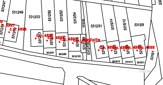 Chomutov 42056624 na parcele st. 5312/104 v KÚ Chomutov I, Katastrální mapa