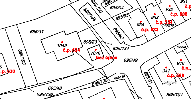 Kryry 43549624 na parcele st. 1070 v KÚ Kryry, Katastrální mapa