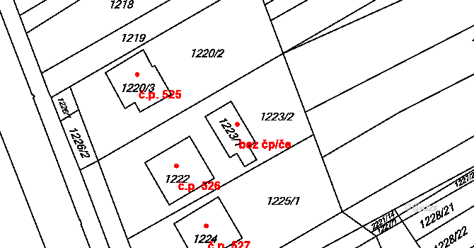 Brumov-Bylnice 44782624 na parcele st. 1223/1 v KÚ Bylnice, Katastrální mapa