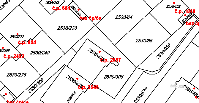 Předměstí 2557, Opava na parcele st. 2530/475 v KÚ Opava-Předměstí, Katastrální mapa