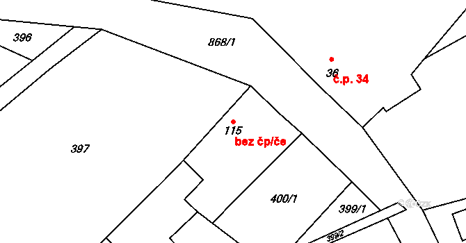 Humpolec 45285624 na parcele st. 115 v KÚ Světlice, Katastrální mapa