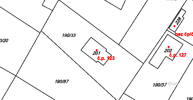 Březová 123 na parcele st. 201 v KÚ Březová u Hořovic, Katastrální mapa
