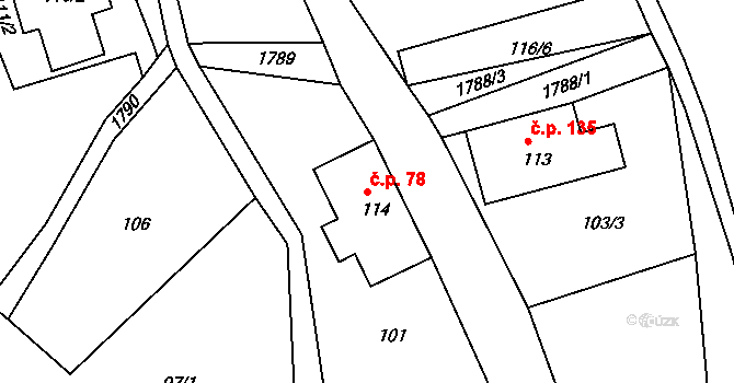 Kerhartice 78, Česká Kamenice na parcele st. 114 v KÚ Kerhartice, Katastrální mapa