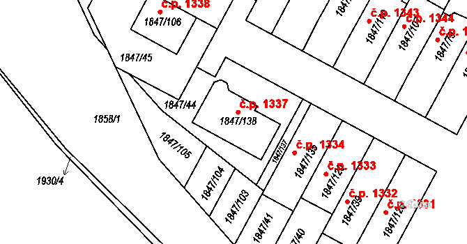 Bystřice nad Pernštejnem 1337 na parcele st. 1847/138 v KÚ Bystřice nad Pernštejnem, Katastrální mapa