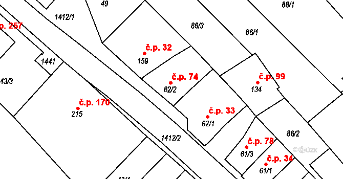 Nemojany 74 na parcele st. 62/2 v KÚ Nemojany, Katastrální mapa