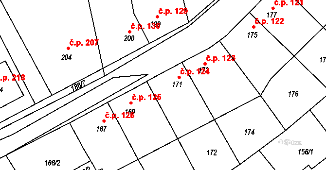 Svinařov 124 na parcele st. 171 v KÚ Svinařov u Kladna, Katastrální mapa